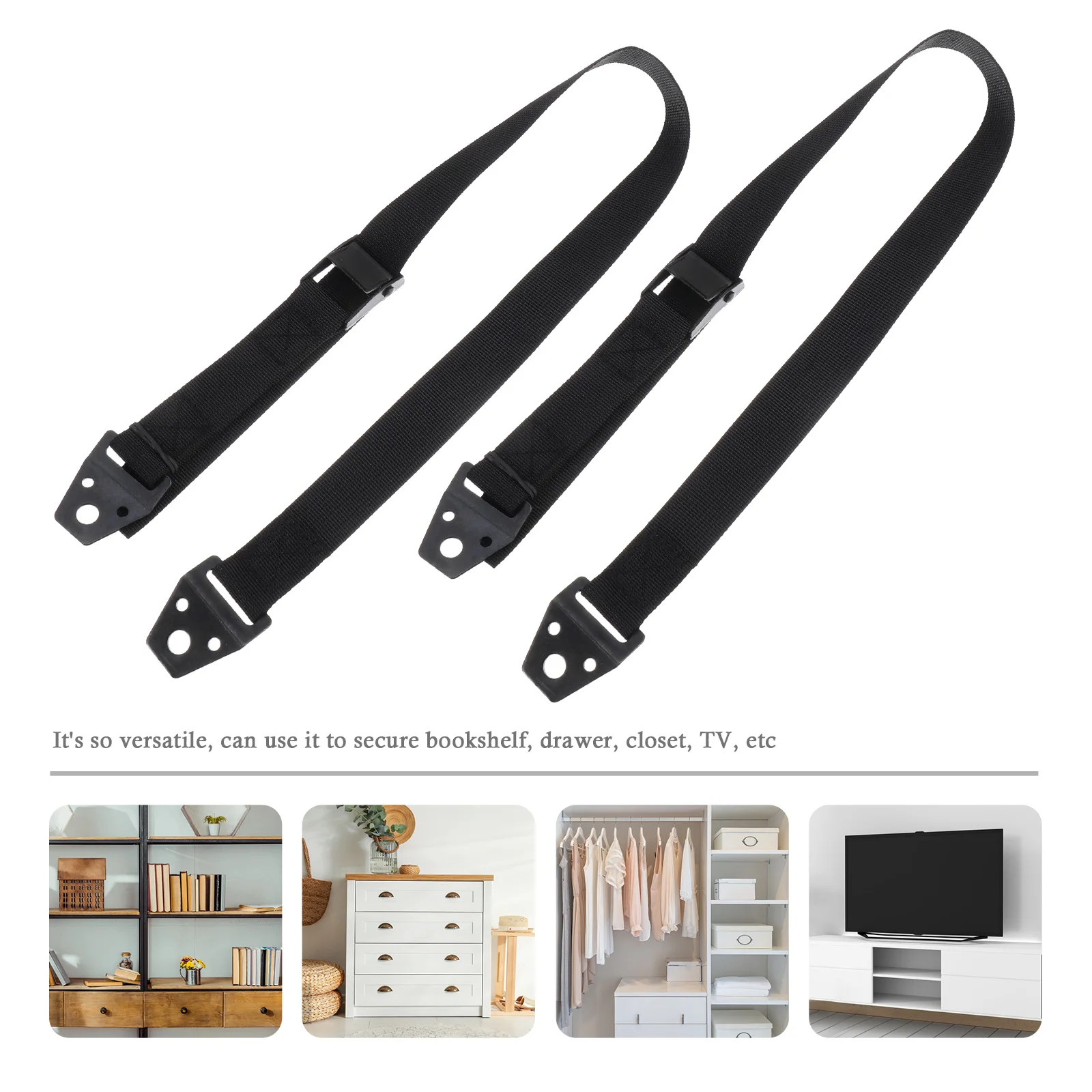 

2Pcs Furniture AntiTip Strap Adjustable Black Polyester Straps for Child Safety Securing HeavyDuty Multipurpose Locks