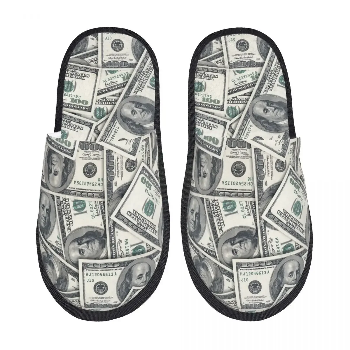 Winter Slipper Woman Man Fluffy Warm Slippers US Dollar Currency Money Pattern House Slippers Shoes