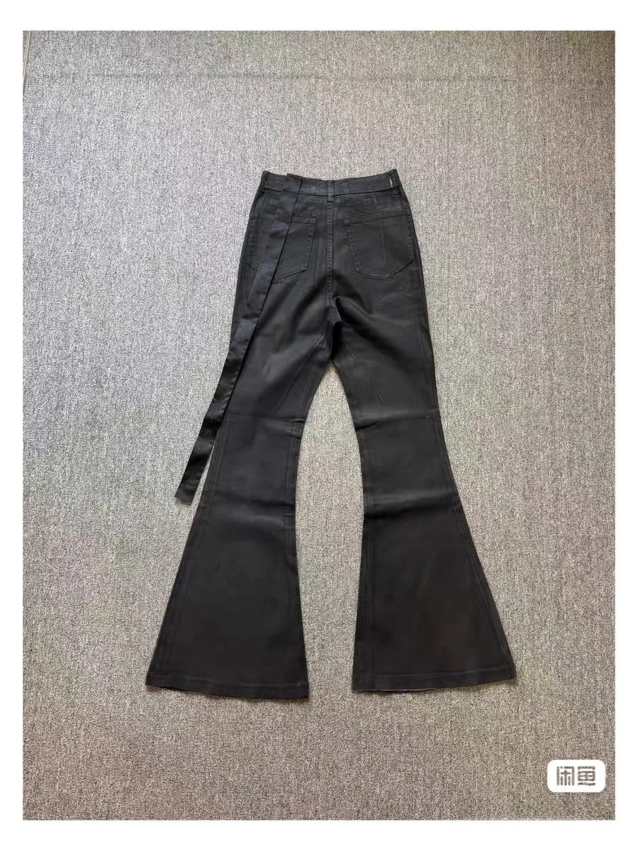 Black Grey Coated Brush Wax Micro Flared Jeans High Waist Slim Fit Men Women Long Pants Clean Fit Cotton High Elasticity