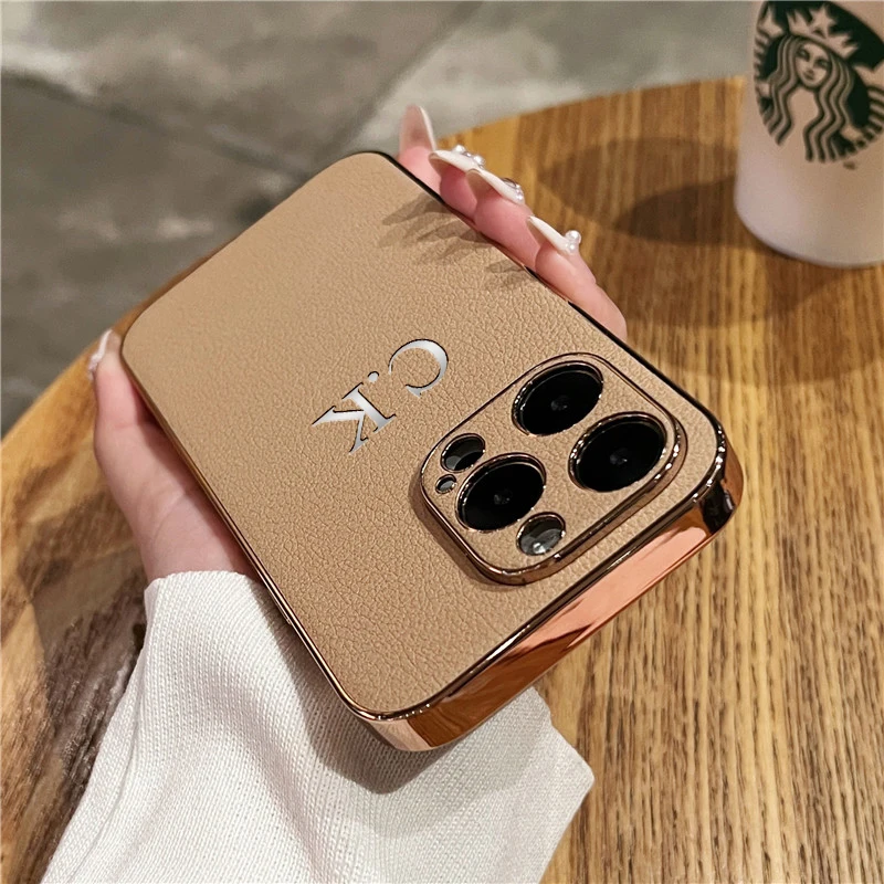 

Luxury Leather Plating Bumper Personalized Name Case For iPhone 16 15 14 13 12 11 Pro Max Customized Initials DIY Engraved Cover