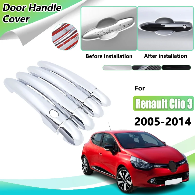 

Хромированная дверная ручка для Renault Clio 3 III 2005 2006 2007 2008 2009 2010 2011 2012 2013 2014 Внешняя дверная ручка Автомобильные аксессуары