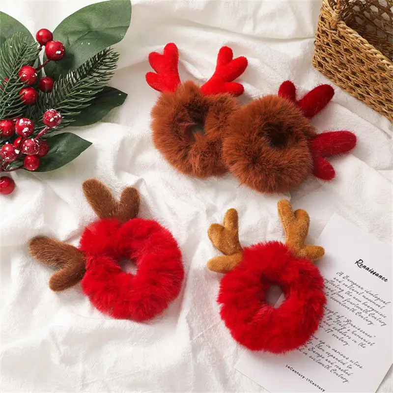 Cute Christmas Fluffy Hair Rope Fashion Plush Xmas Tree Elk Snowman Hair Tie Euramerican New Year Gift Headwear Hair Accessories