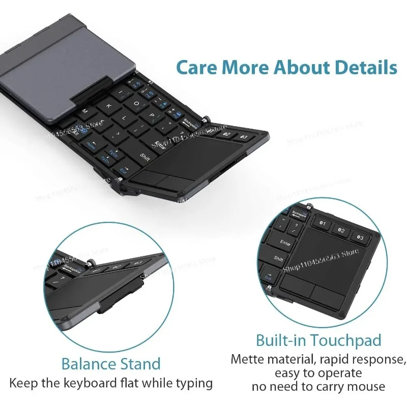 iClever BK08 Portable Tri-Folding Bluetooth Keyboard with Touchpad, High-Efficiency Input Tool for Office & Travel
