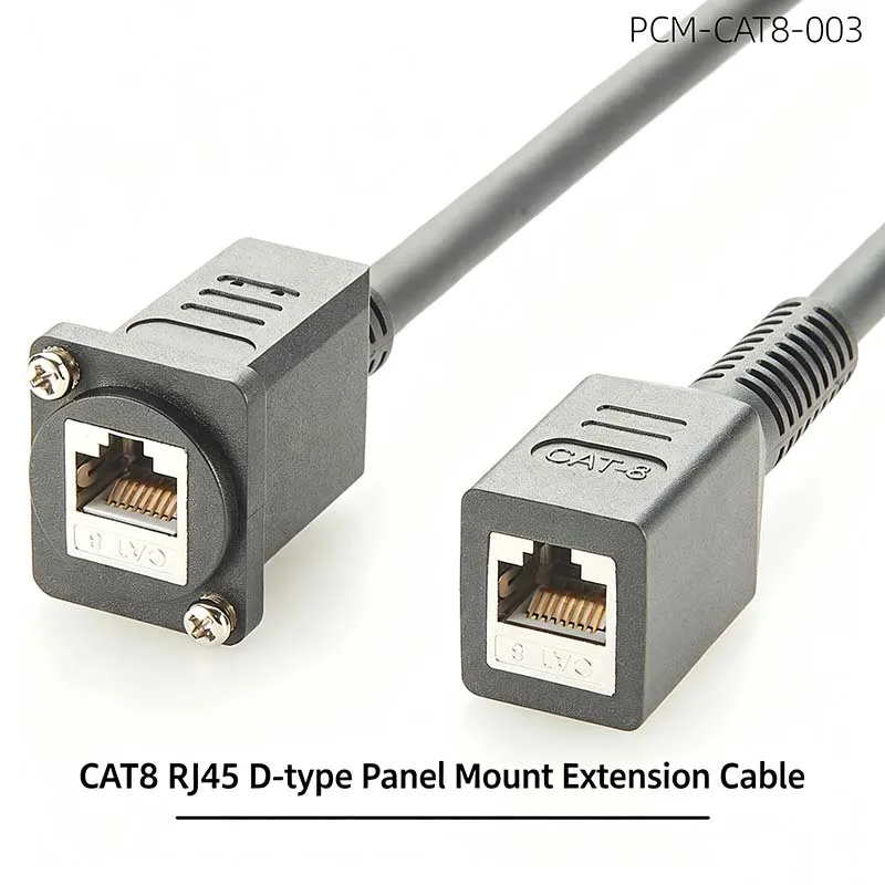 Industrial-Grade CAT8 RJ45 Panel-Mount Extension Cable  Type D Flange-Mounted Male-to-Female Network Cable