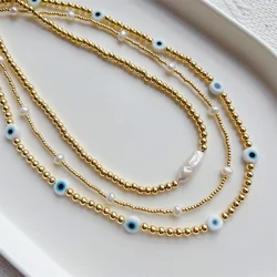 KKBEAD Stacking Evil Eye Necklace for Women Jewelry Hight Quality Gold Plated Beaded Necklaces Choker New Jewellery Gifts