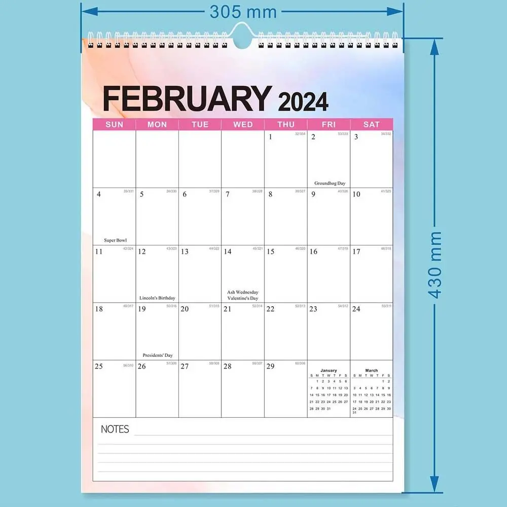 Calendrier mural brillant en bobine anglaise, cadeau pour amis, famille, voisins, collègues, parents, 2024