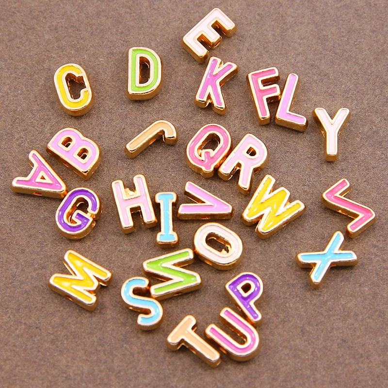 10 Pieces/Set A- Z Color Enamel English Alphabet Beads Golden Spacer Beads Bracelet Jewelry Making Accessories