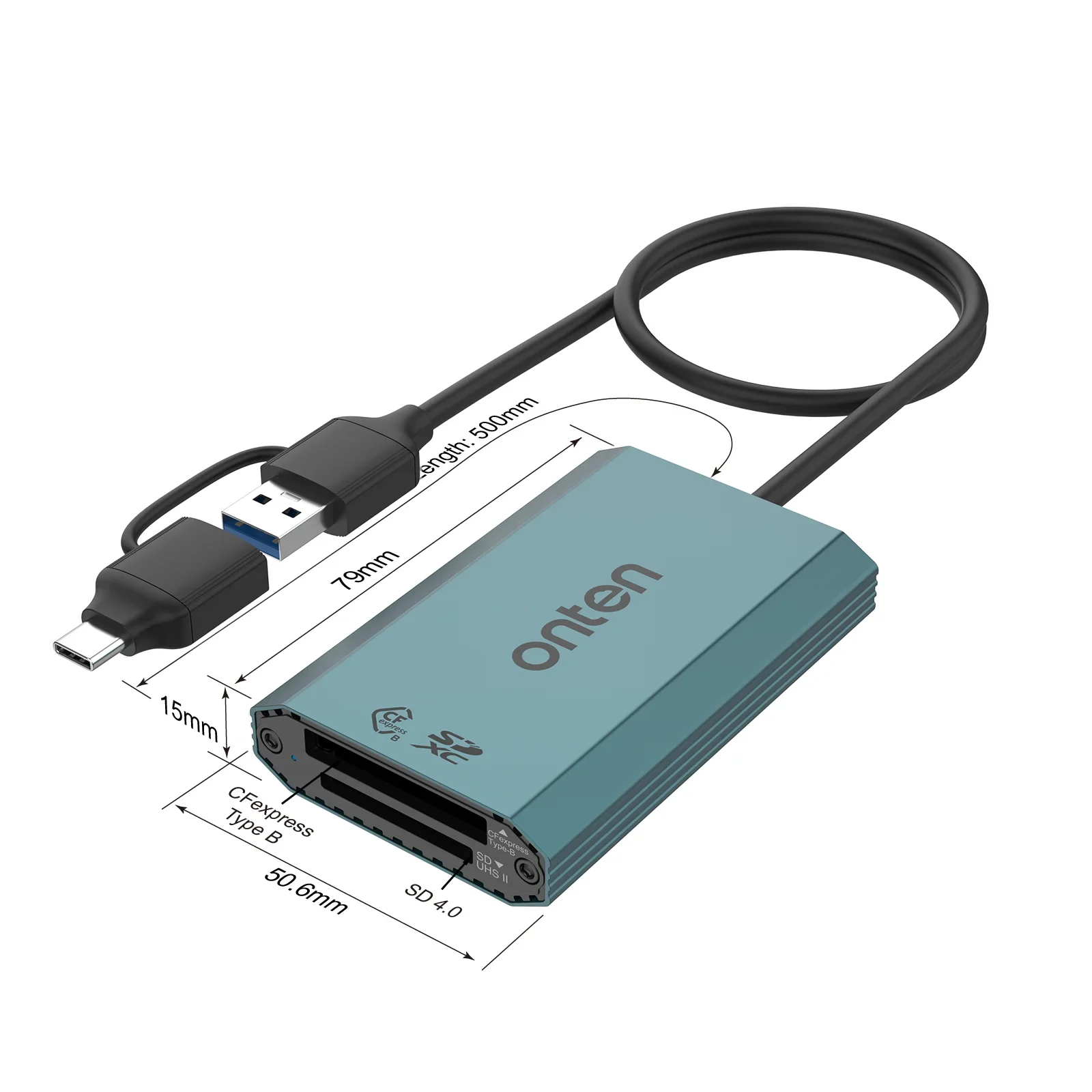 Leitor de cartão CF Express Tipo B e SDXC, OTN-P2, USB C, USB A, 2 em 2, 10G HUB, 3.2 Gen, 10Gbps