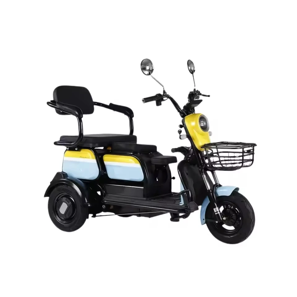 Electric 3 wheel adult cargo tricycle with two big seats for family and kids cargo and passenger trike