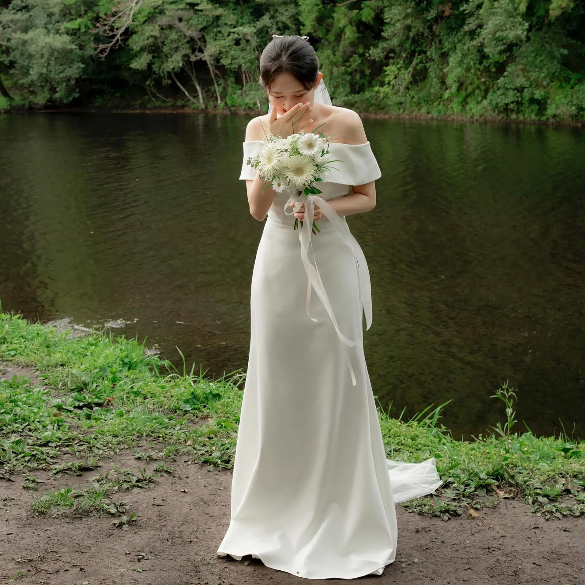 

Корейский стиль, простой, сексуальный, на одно плечо, кружевной, для фотосессии, свадебный, для фотостудии, тематический, для пары