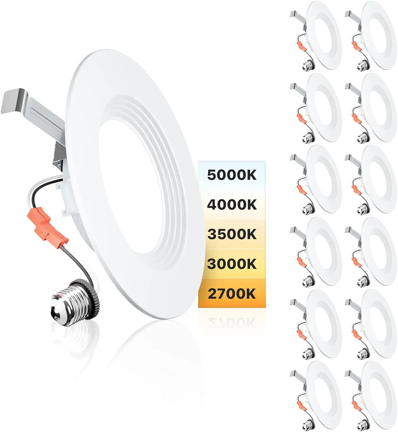 

5/6-дюймовые светодиодные лампы Can, 12 шт., с регулируемой яркостью, 9 Вт = 110 Вт, 1000 лм, 2700–5000 К, регулировка, рейтинг микросхем, ETL и FCC