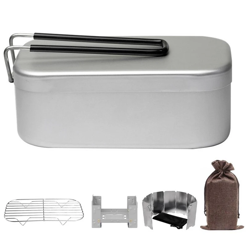 5-In-1 Outdoor Camping Set With Outdoor Tableware Aluminum Bowl Steaming Rack Pocket Stove And Windproof Board