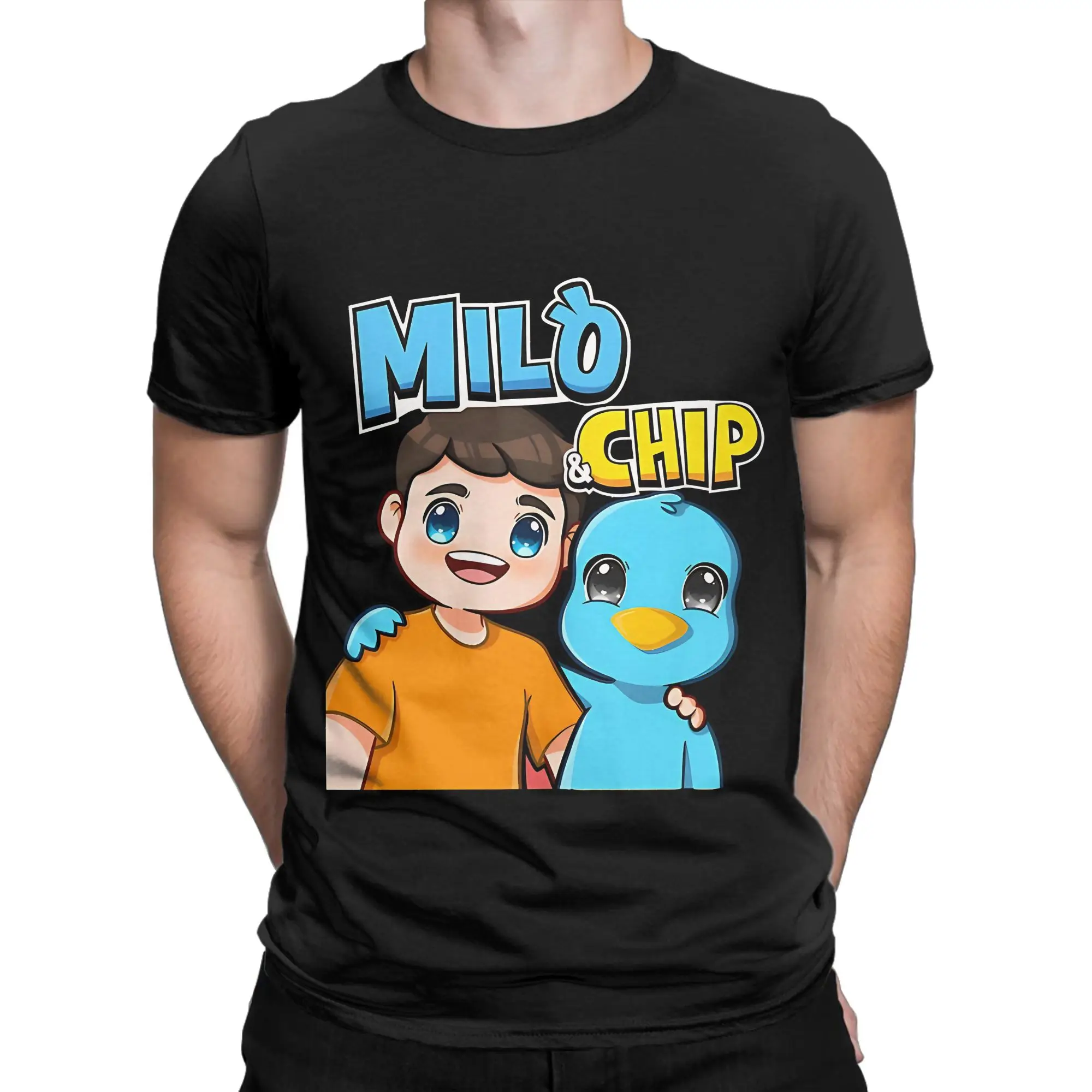 Cartoon  Classic Milo and Chip Funny Graphic 100% Cotton T-Shirt Tees Tops For Men