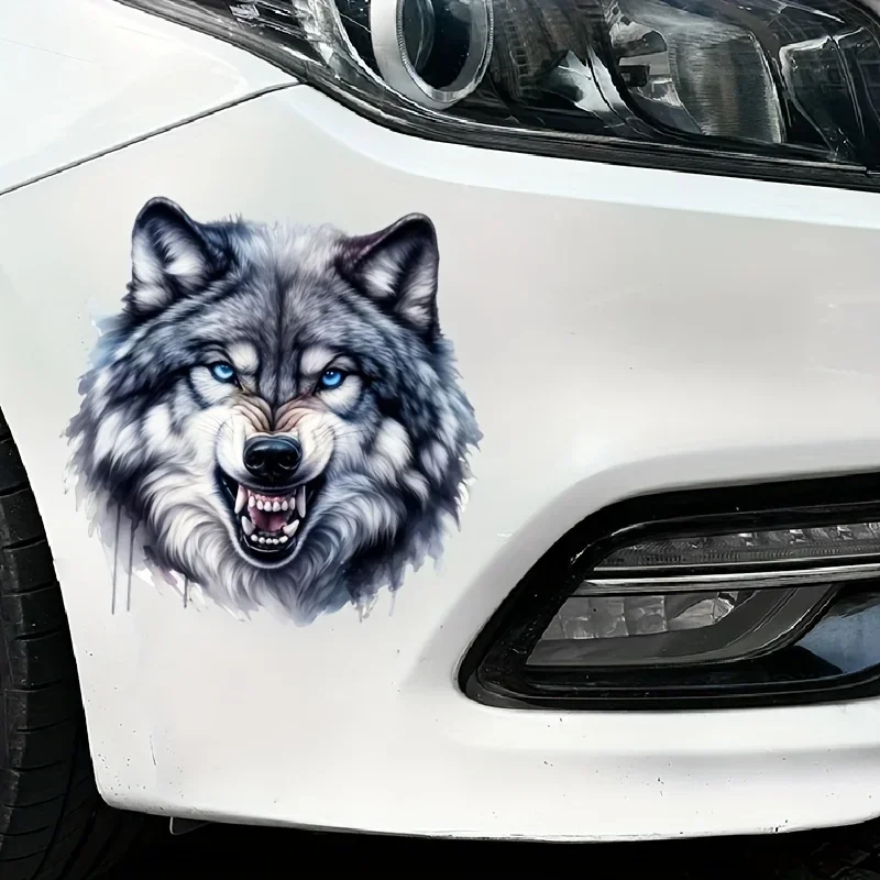 1PC 늑대 머리 디자인 자동차 오토바이 스티커, 트렌디한 데칼, 눈에 띄는 차량 동물 스티커