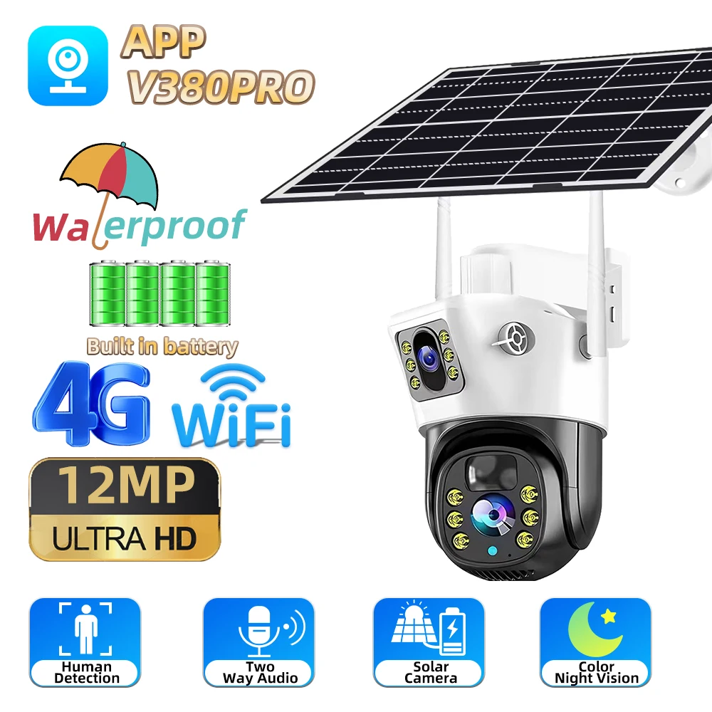 

8MP Solar 4G SIM Card Wifi Outdoor IP Security CCTV HD Surveillance PTZ Camera Night Vision PIR Human Detection V380 PRO