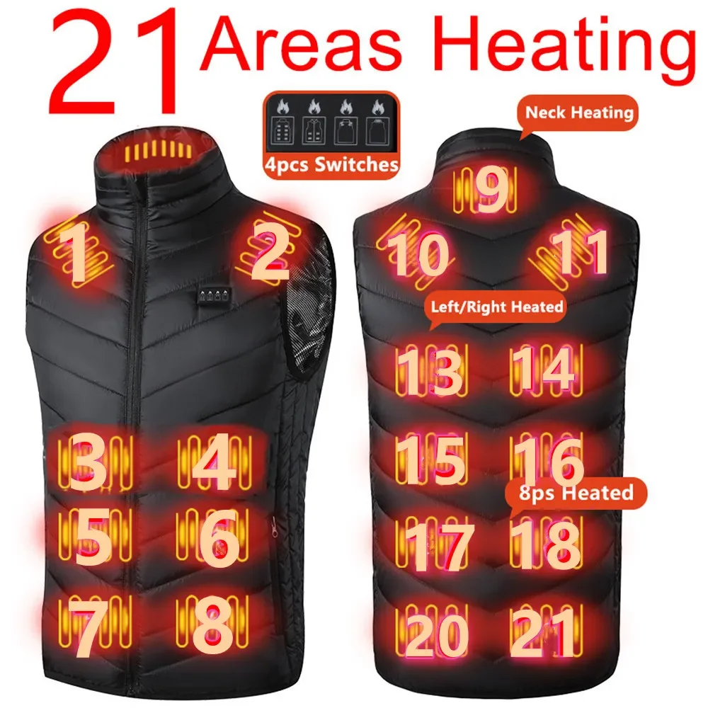 

21 Areas Heated Vest Men Jacket Heated Winter Womens Electric Usb Heater Tactical Jacket Man Thermal Vest Body Warmer Coat 6XL