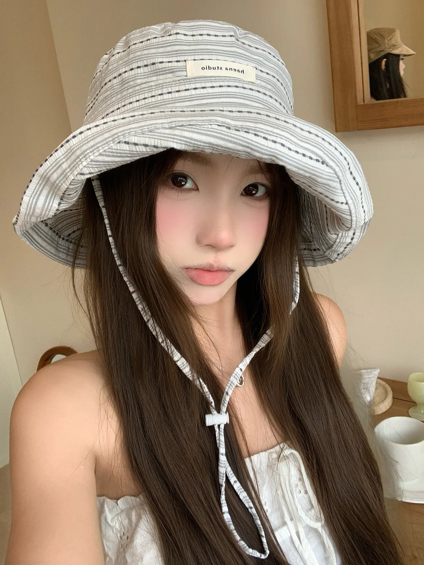 Korean Stripe Small Label Fisherman Hat Women Summer Travel UV Protection Large Brim Face Slim Sunscreen Sun Hat Foldable rou...