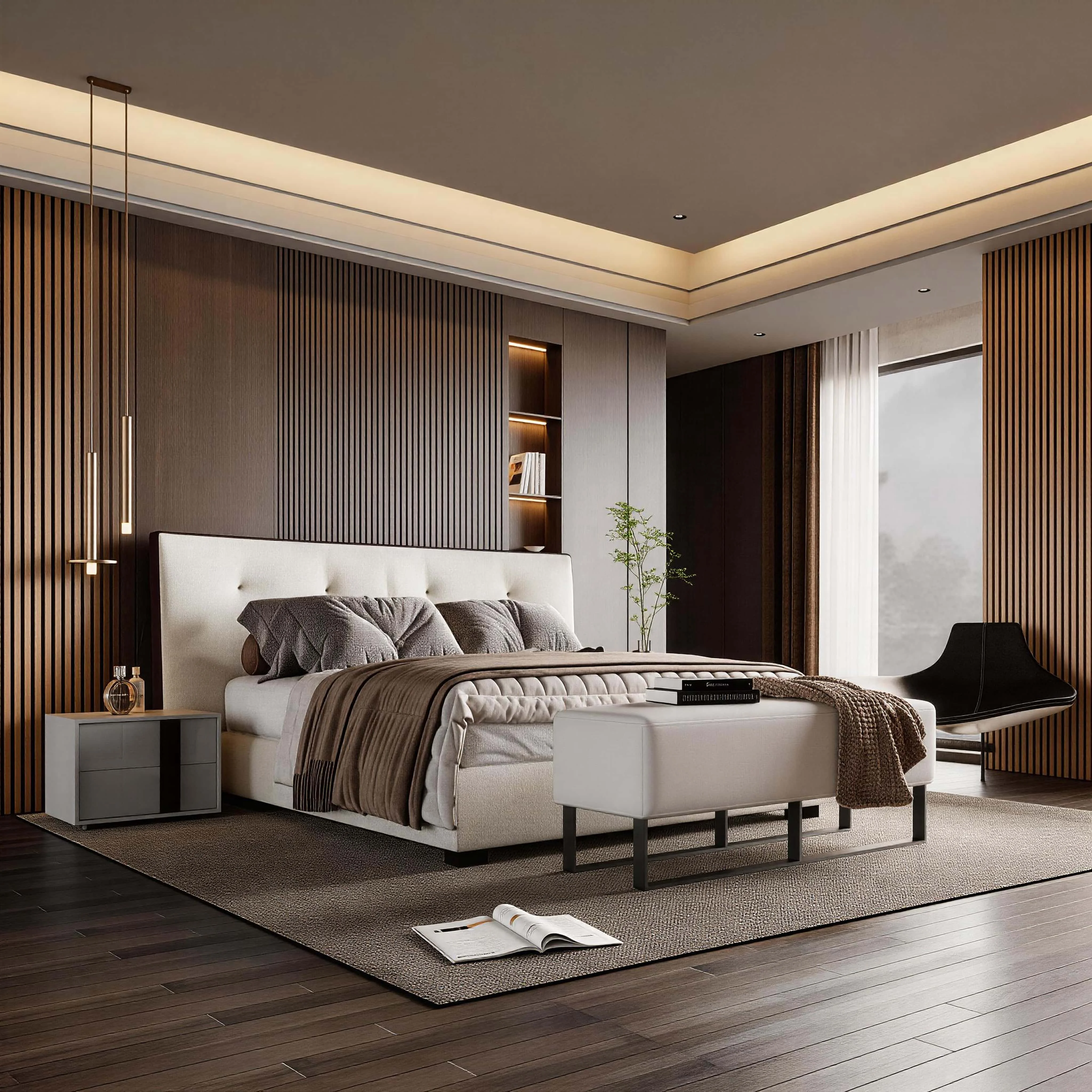 Custom Luxury Modern King Size Beige Solid Wood Leather Frame Foam Upholstery Customizable Color/Size Soft Comfortable Space Bed