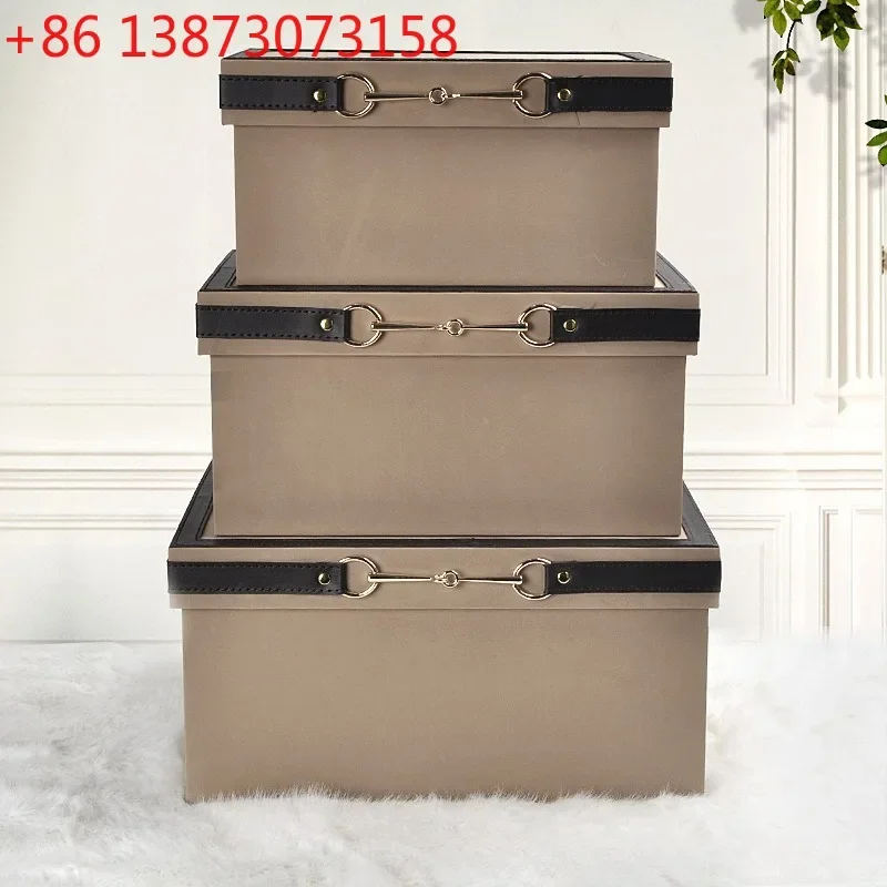 Leather Gold Necklace Luxury Storage Boxes Solid Color Rectangle Cloakroom Storage Bins Handmade Modern Simple Home Organization