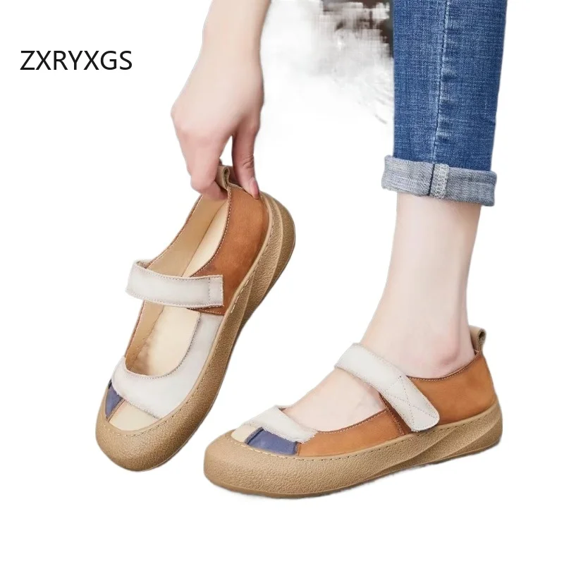 

ZXRYXGS/2025 новые модные цветные туфли из натуральной кожи, кроссовки для мам, повседневная обувь, удобные женские туфли на мягкой подошве на плоской подошве