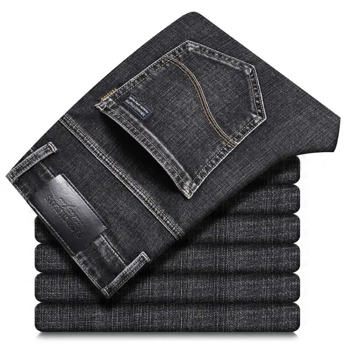 الخريف الشتاء القطن الرمادي رجالي سليم صالح مستقيم الجينز الأعمال عادية مطاطا كل مباراة سراويل أنيقة سراويل جينز الذكور العلامة التجارية #2