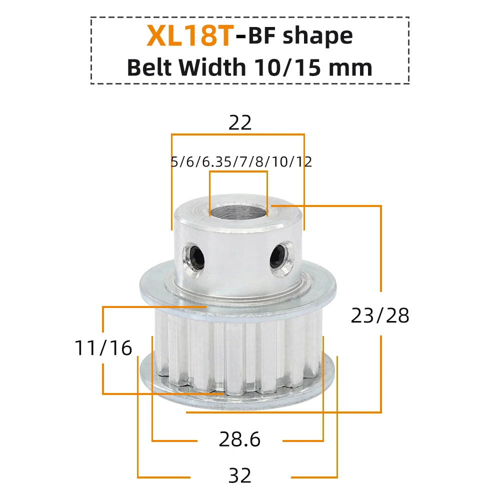 Ruedas de polea de 18 dientes XL 18T paso 5,08mm orificio de diente trapezoidal 5/6/6,35/8/10/12mm ancho de correa de distribución 10/15mm polea de aluminio