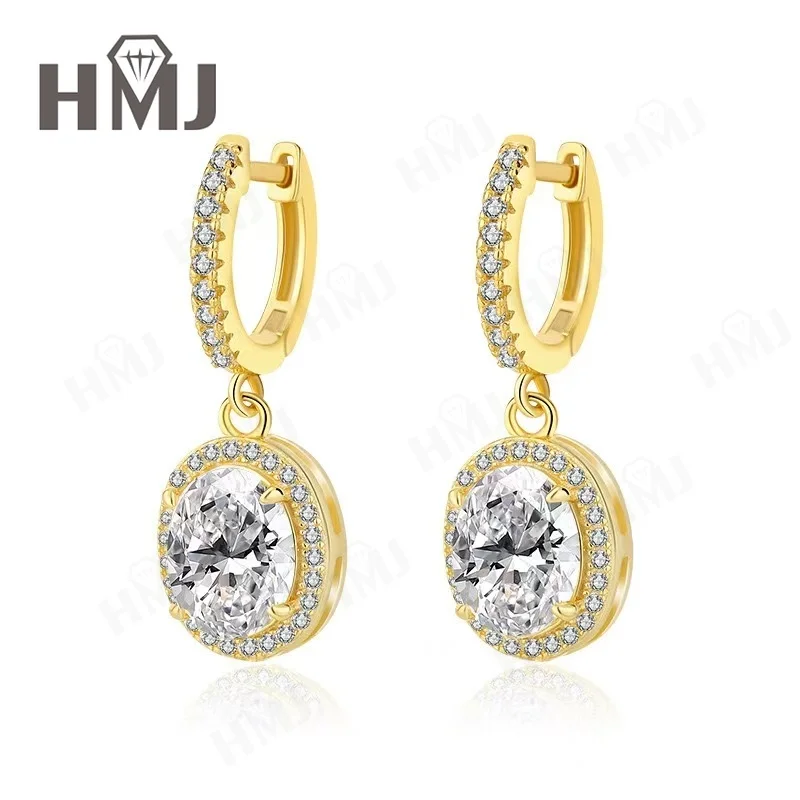 

Dangling Hoop Earrings Moissanite Diamond Oval Cut S925 Sterling Silver Fine Jewelry for Women Gifts Pendientes Vintage Charms