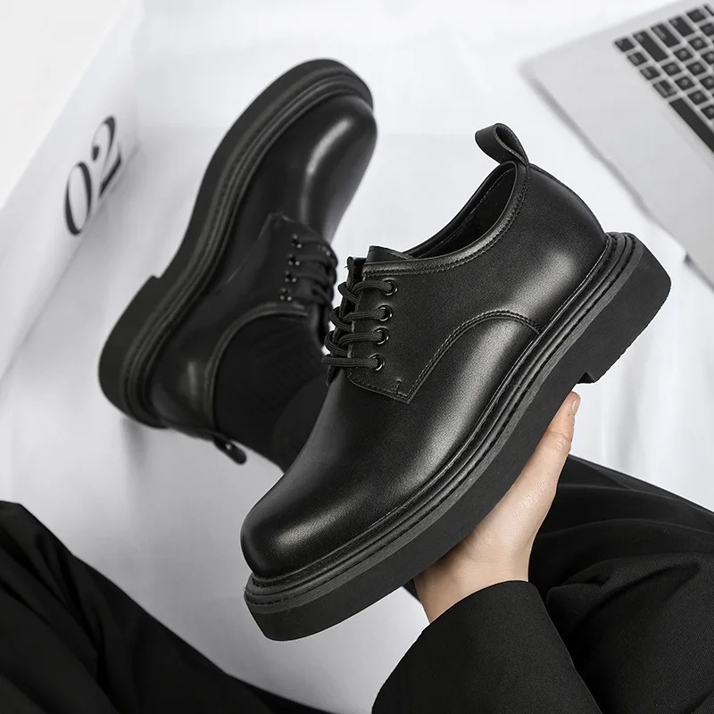 Luxury Men\'s Japan Karajuku Korean Style Streetwear Vintage Thick Platform Increase Casual Leather Shoes Soft Male Dress Shoes