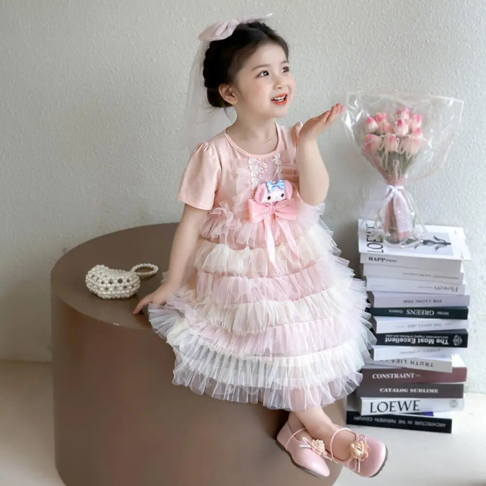 

Платье Sanrio Kuromi для девочек, летнее платье My Melody, новинка 2026 года, детское сетчатое платье-торт, платье принцессы для маленьких девочек, праздничное платье