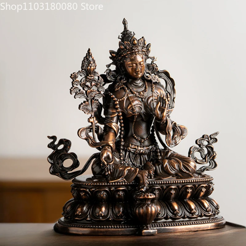 Red copper carving Mandala Vasudhara buddha statue Tibet buddhism Tantra God of wealth sculpture small