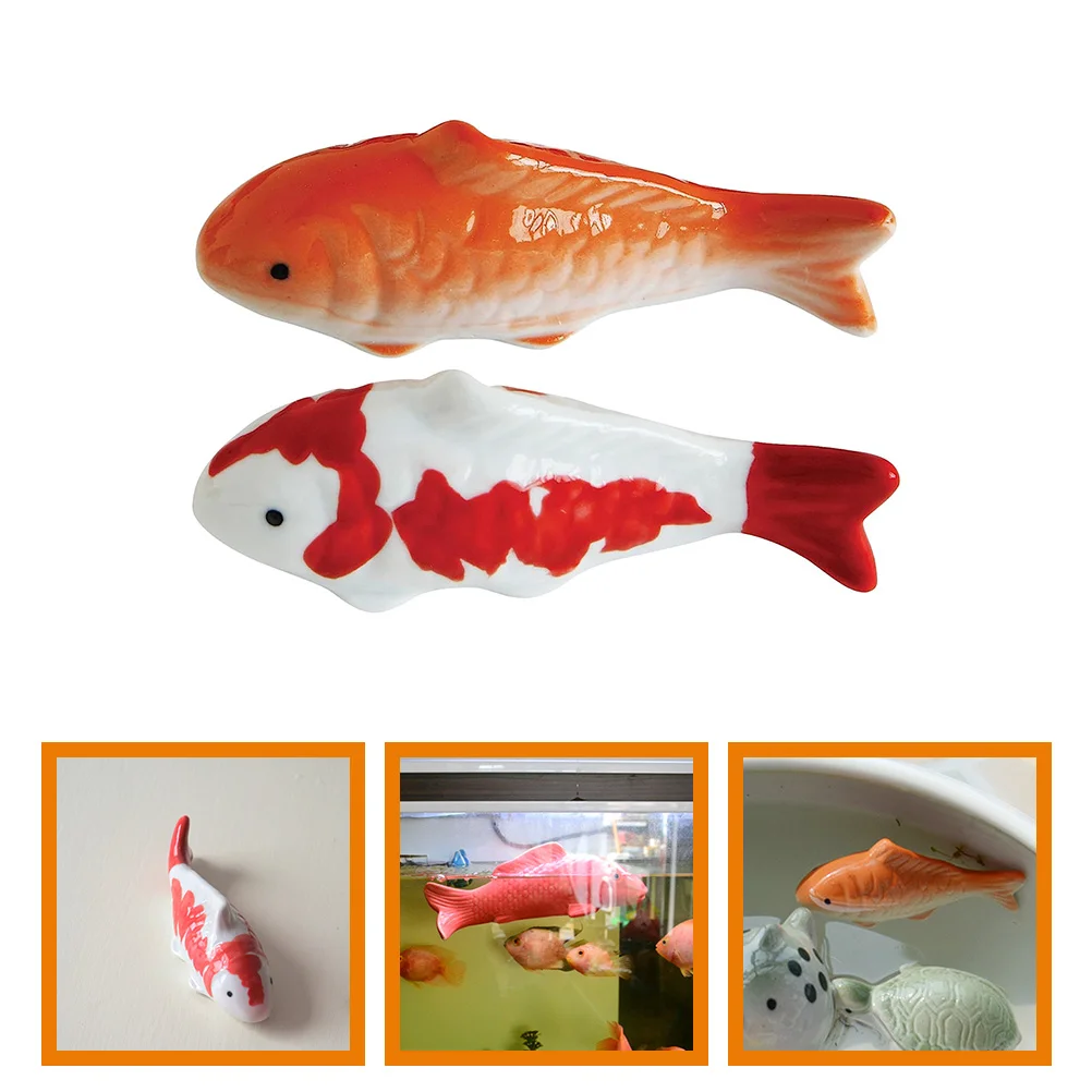 

2 Pcs Decorations Bathtub Fish Ornaments Miss Tank Water Fountain Landscape Ceramics Decorative Fake Goldfish Underwater