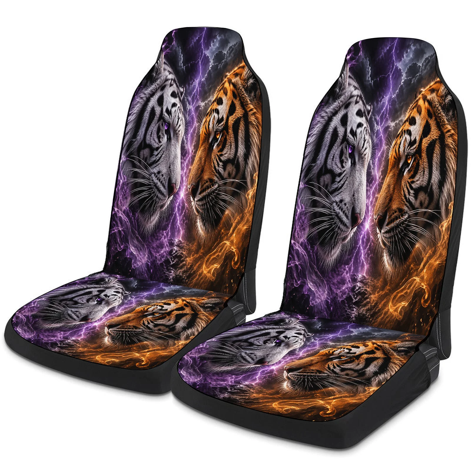 Tiger Duel Pattern Car Seat Cover Set For Most Cars Trucks, Fashionable Breathable Car Seat Protector Covers Full Set, Universal