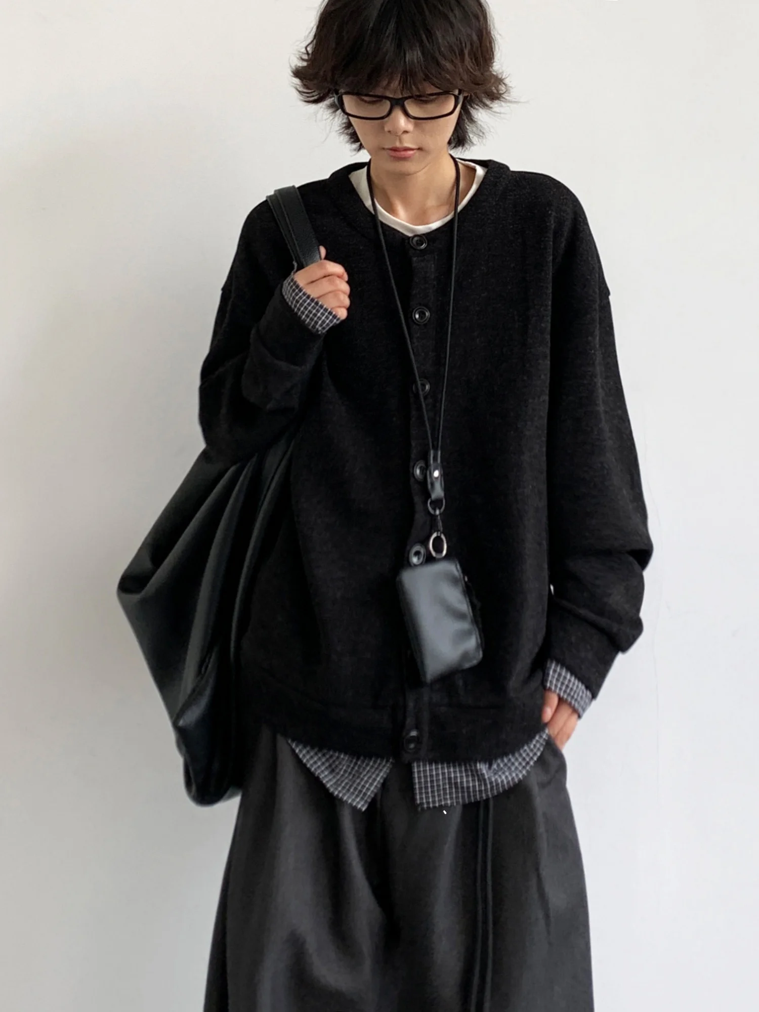 

Ретро-кардиган в японском стиле с клетчатым узором, свободный повседневный вязаный свитер для мужчин и женщин, уличный стиль, Street Sle Ciwalk