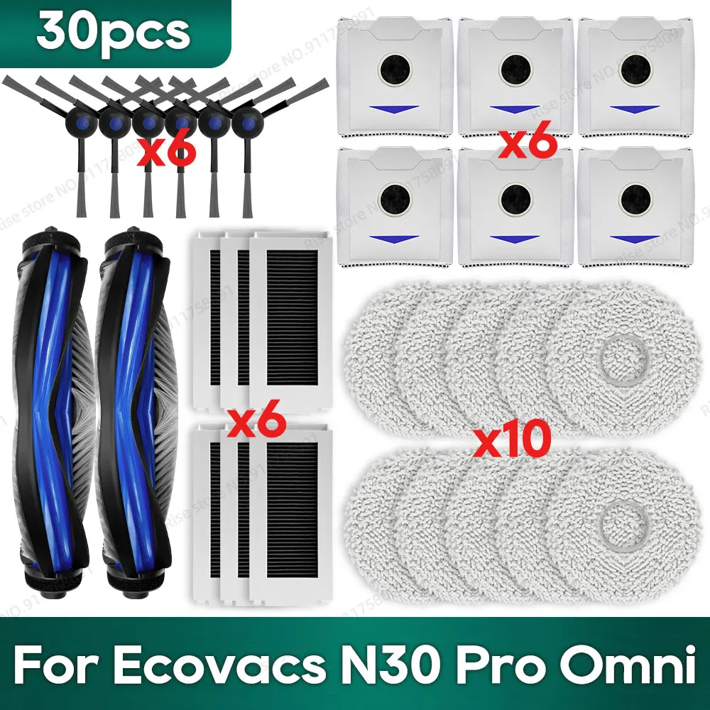 Compatible for Ecovacs Debot N30 Omni / N30 Pro Omni Robot Vacuum Accessories Main Side Brush Hepa Filter Rag Dust Bag Parts