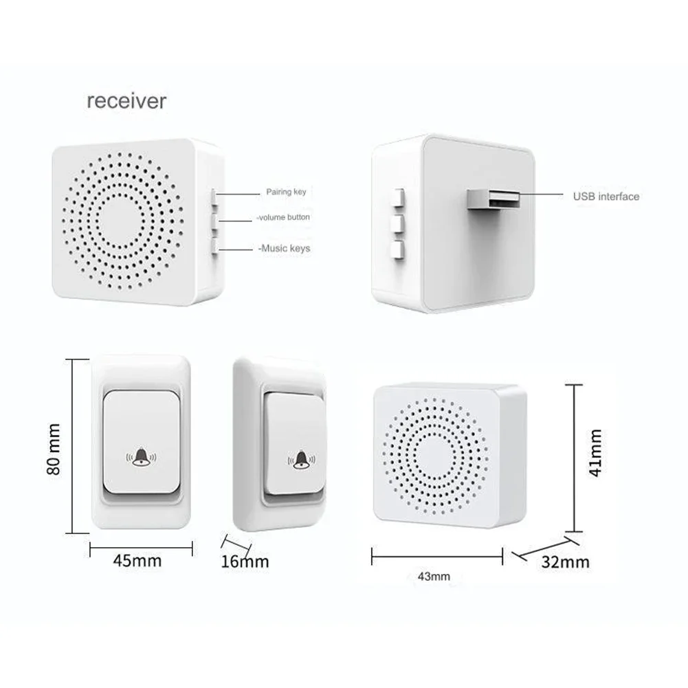 Wireless Smart Remote Control Doorbell USB Powered Elderly Call Reminder Home Villa Ultra Long Distance 3 Levels Volume