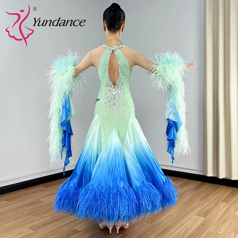 B-25126 Custom International Standard Ballroom Dance Competition Dress for Women Adult Ombre Satin Chiffon Stage Wear