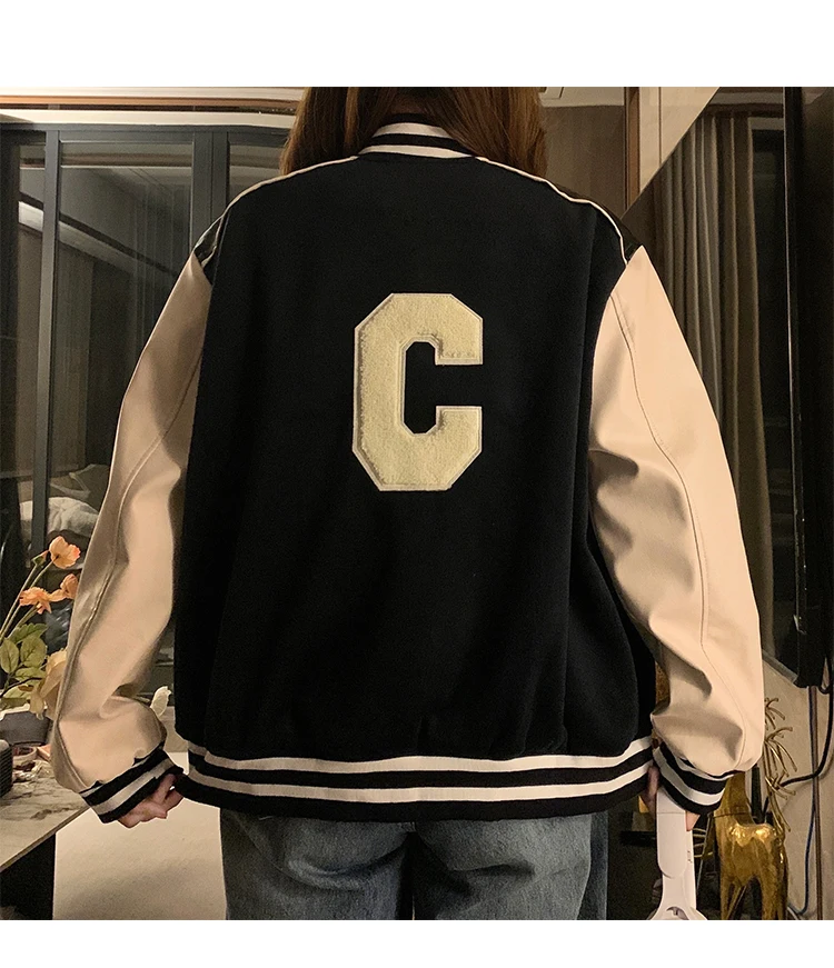 Korean Women's Kpop Grid Baseball Jacket real-life usage example in urban spring environment
