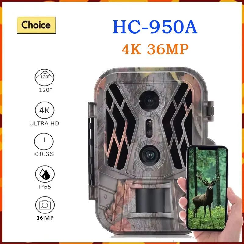 

Outdoor Trail Camera Dual Lens HC-950A 36MP 4K HD Night Vision Infrared Sensing Waterproof Wildlife Reconnaissance Basic Camera