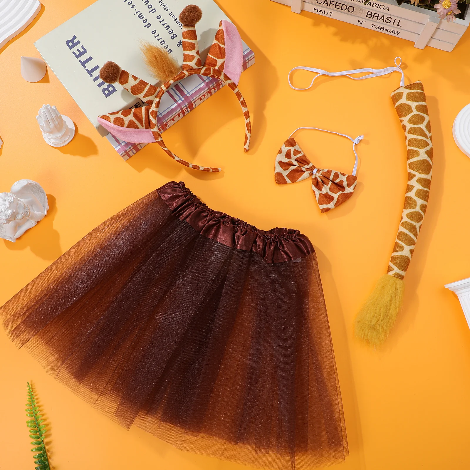 

1Set Giraffe Costume Tutu Set Party Dress Animal Fancy Dress Kit Includes Skirt Headband Bow Tie Tail for Birthday
