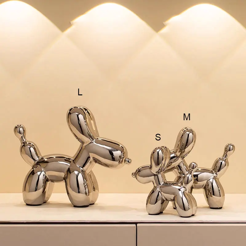 Ceramic Sculptures Silver Balloon Dog Decoration Statue Crafts Figurines Bedrooms Desktop Luxury Home Decor Accessories view 2