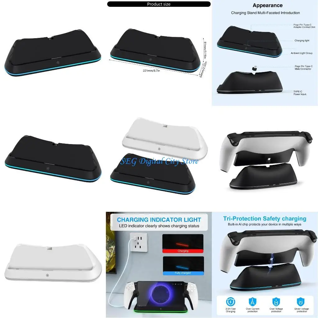 

U75B Charging Dock Station Game Console Stand for Console Charging Holder with Light Tabletop Charging Base