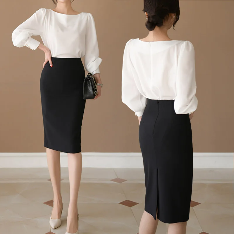 

Осенняя новая облегающая рабочая юбка миди с высокой талией, профессиональная юбка длиной до колена, деловой костюм, юбка из полиэстера и спандекса