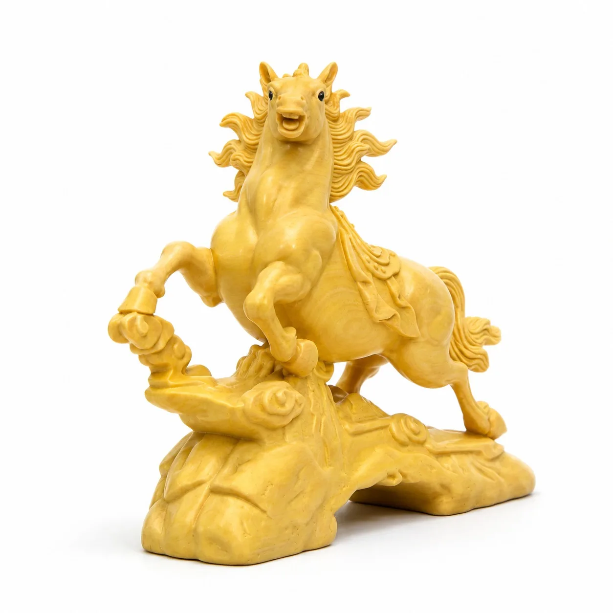 Hand Carved Boxwood Galloping Horse Statue for Chinese Feng Shui Animal Zodiac Traditional Living Room Tabletop Decor Gift