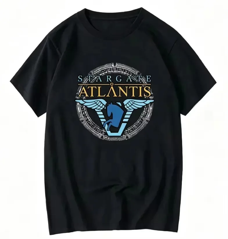 2026 new Men Sci Fi Winged Horse Circle Graphic T Shirt Vintage Space Science Fiction Symbol Print Short Sleeve Black Cotton Tee
