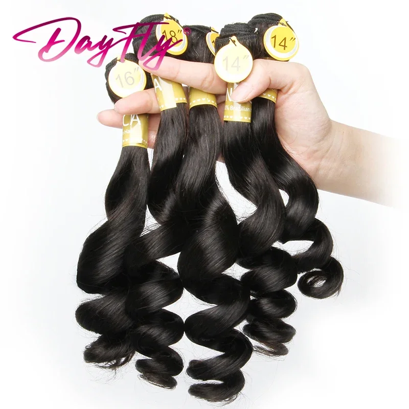 Loose Wave Bundles with Closure 4x4 Brazilian Human Hair Weave 5Pcs Bouncy Curly Bundles with Closure HD Transparant 5+1/lot