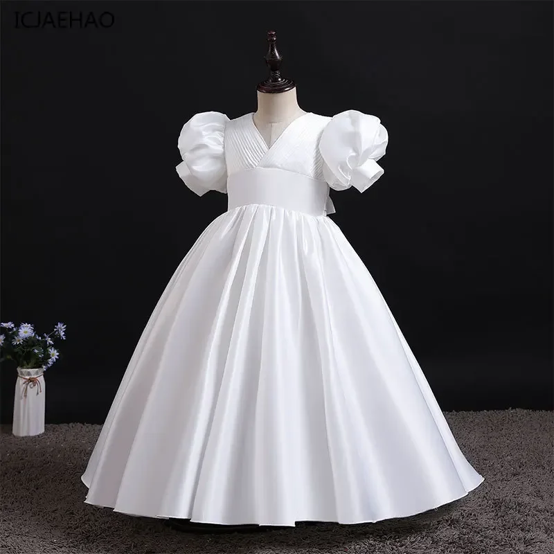 2025 Bridesmaid Kids Long Princess Party Blue Girls Robe Prom Princess Dress Wedding Baptism Matching Children Clothes Vestidos