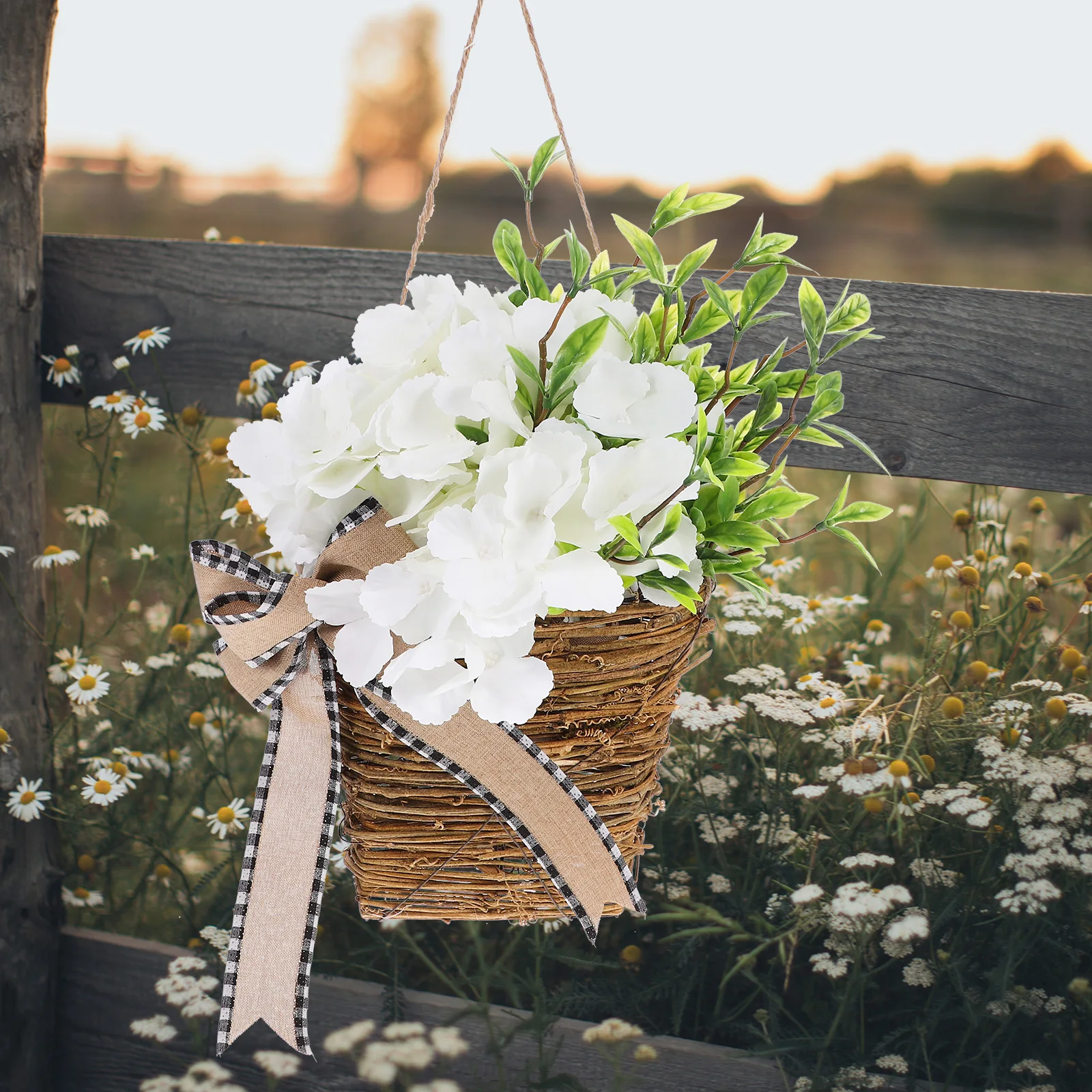 

1 Set Front Door Hanging Artificial Rattan Fake Decor Simulation Home Farmhouse Porch Decoration Realistic Artificial Flower