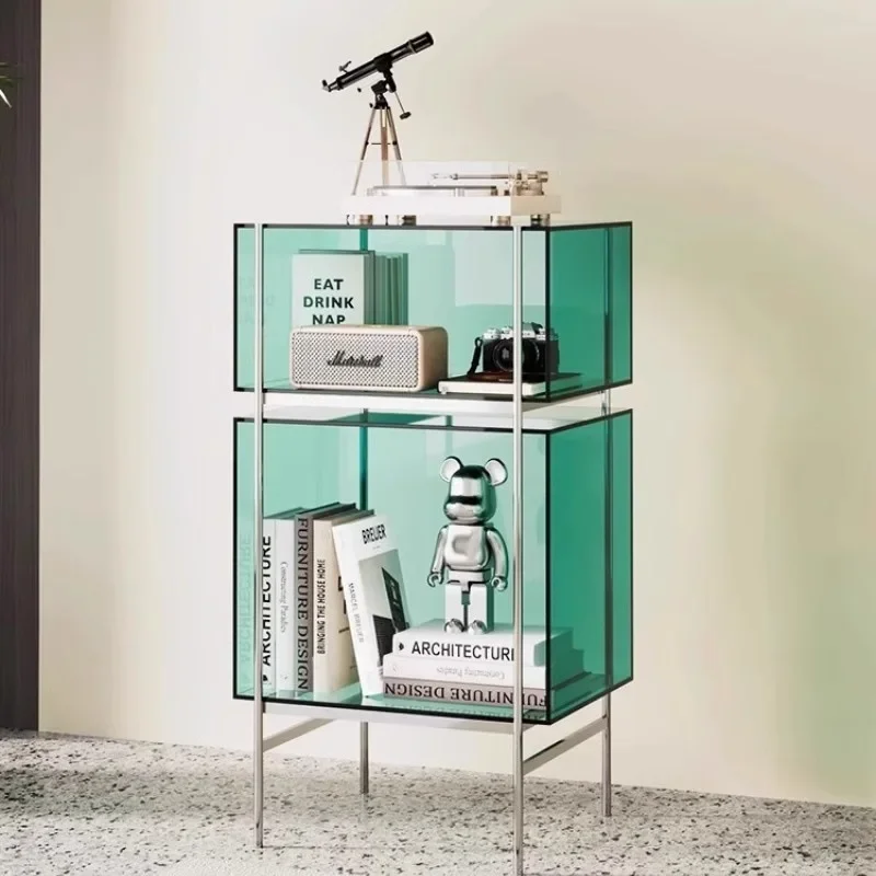 Simple color acrylic bookshelf shelf floor-to-ceiling storage living room display cabinet stainless steel multi-layer small