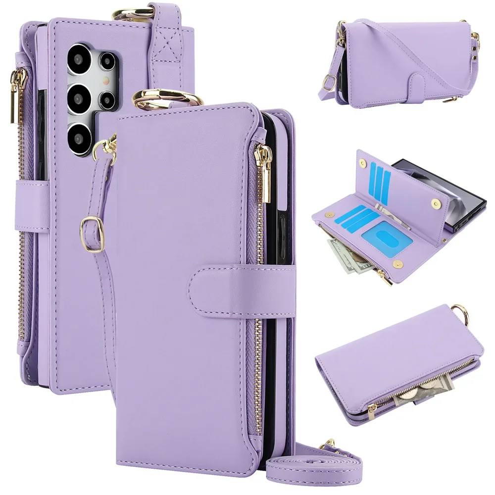 Crossbody Wallet Phone Case For Samsung Galaxy S23 S21 FE S24 S22 Plus Note 20 Ultra A13 A14 A15 A52 A52S A53 A54 A55 A72 A73 5G