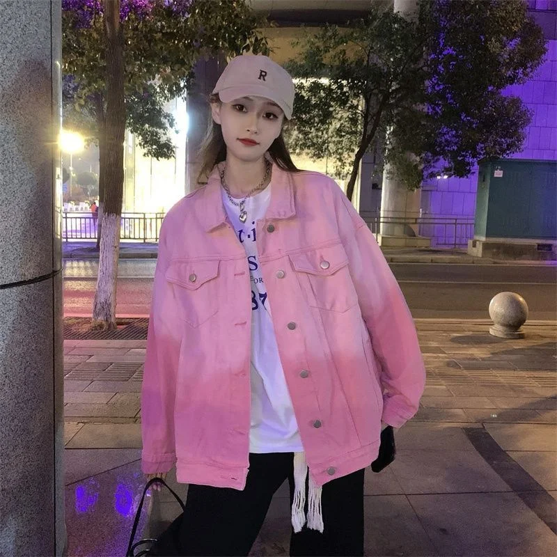 Purple Gradient Denim Jacket For Women 2023 New Korean sion Loose And Versatile Niche Fashion High-end And Versatile Jacket P165